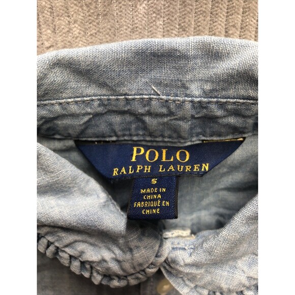 Polo Ralph Lauren Girls Denim Shirt Size 5 Button Up Round Ruffle Collar - Picture 2 of 14